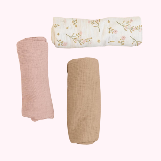 Floral Print Muslin Soft Cotton Baby Swaddle Breathable Nursery Blanket - 3 Pack