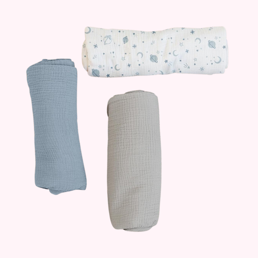 Star & Moon Muslin Soft Cotton Baby Swaddle Breathable Nursery Blanket - 3 Pack