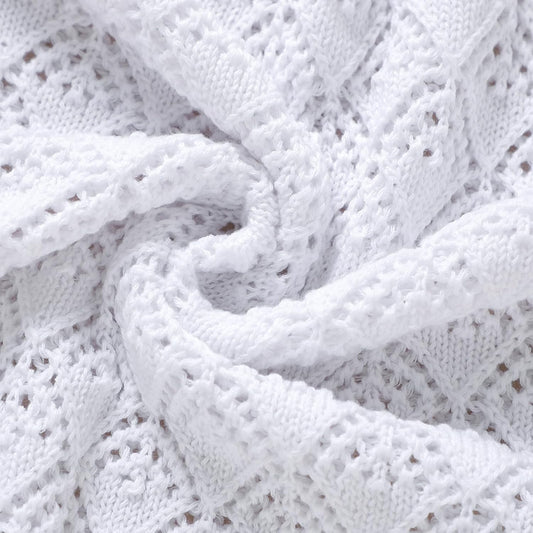 White Soft Cotton Knit Baby Swaddle Breathable Nursery Blanket