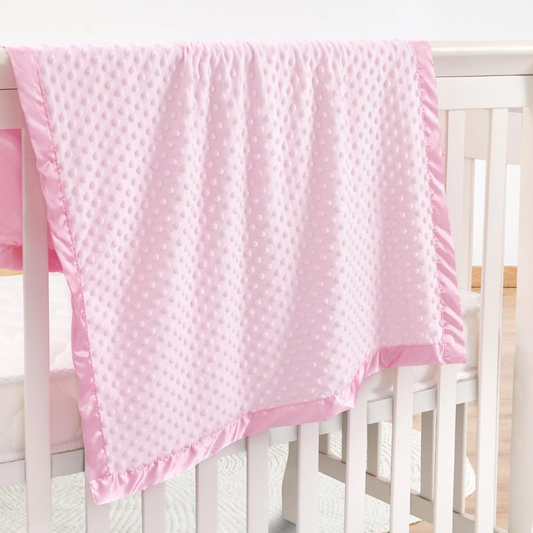 Pink Ultra Soft Minky Dot Baby Blanket with Silky Satin Trim