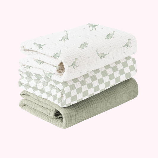 Dinosaur Muslin Soft Cotton Baby Swaddle Breathable Nursery Blanket - 3 Pack