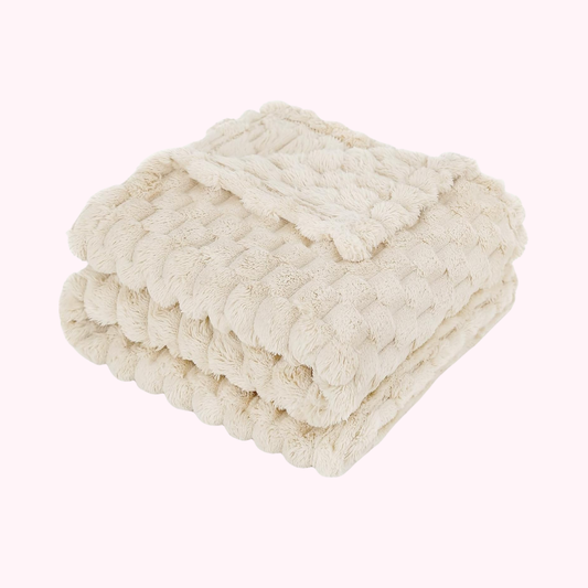 Beige Soft Fleece 3D Square Grid Baby Blanket Breathable Nursery Blanket