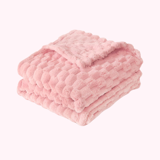 Pink Soft Fleece 3D Square Grid Baby Blanket Breathable Nursery Blanket