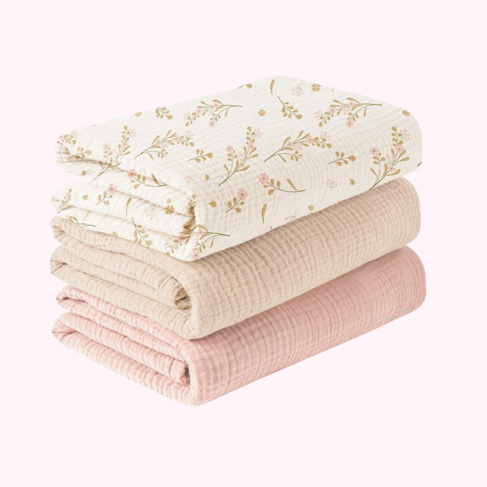 Floral Print Muslin Soft Cotton Baby Swaddle Breathable Nursery Blanket - 3 Pack