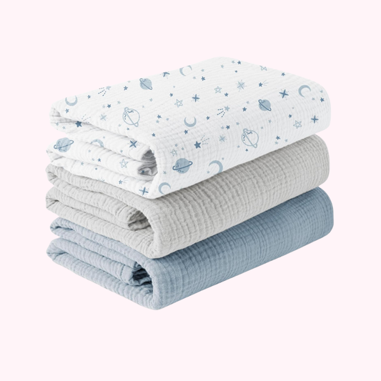 Star & Moon Muslin Soft Cotton Baby Swaddle Breathable Nursery Blanket - 3 Pack
