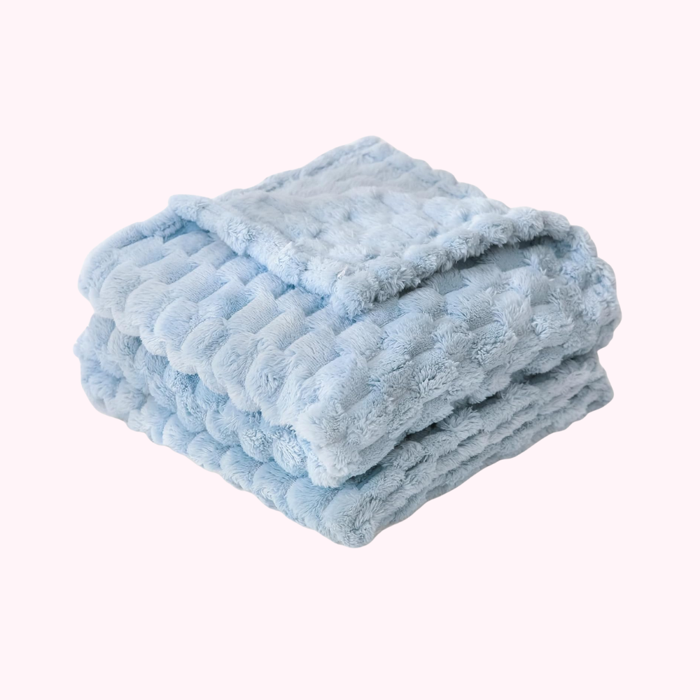 Blue Soft Fleece 3D Square Grid Baby Blanket Breathable Nursery Blanket