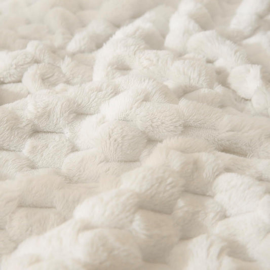 Cream Soft Fleece 3D Square Grid Baby Blanket Breathable Nursery Blanket