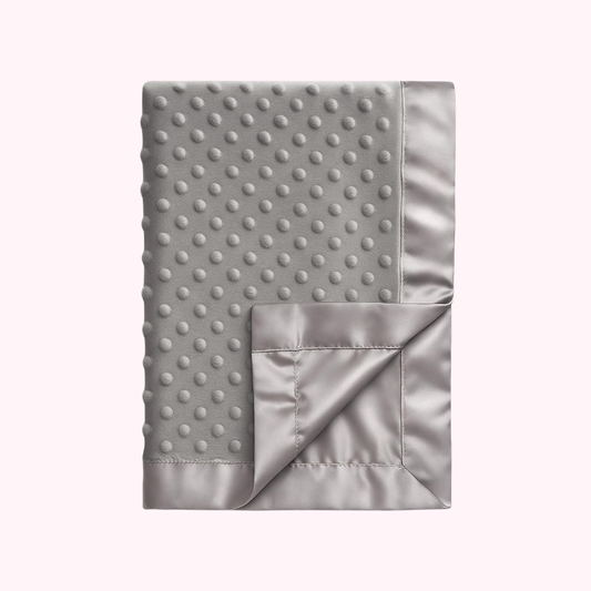 Grey Ultra Soft Minky Dot Baby Blanket with Silky Satin Trim