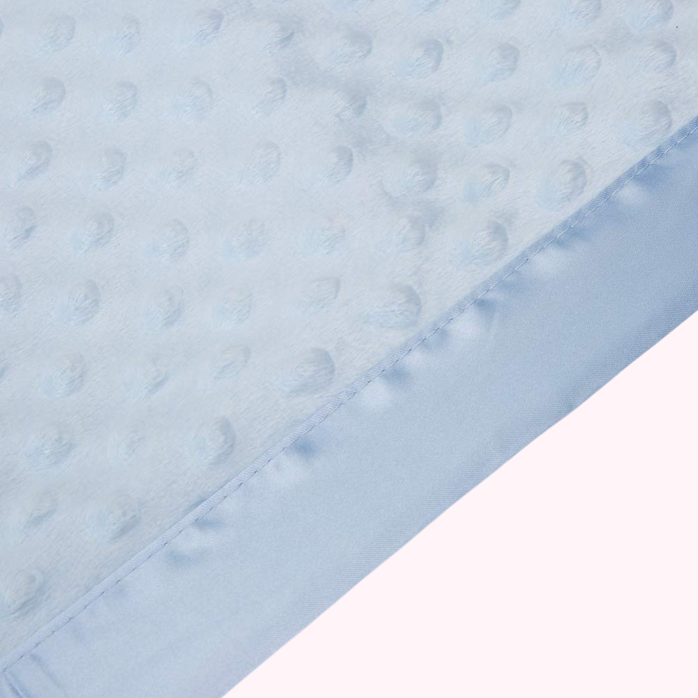 Light Blue Ultra Soft Minky Dot Baby Blanket with Silky Satin Trim