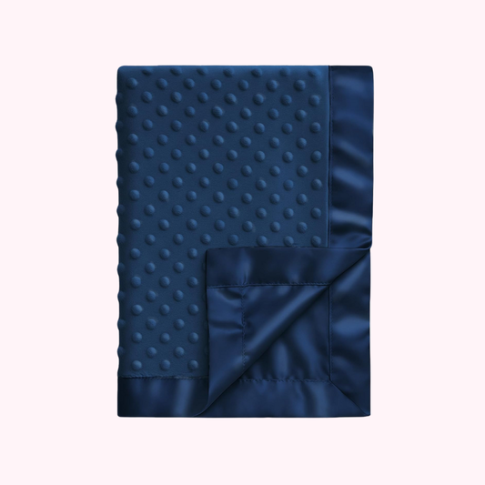 Navy Ultra Soft Minky Dot Baby Blanket with Silky Satin Trim