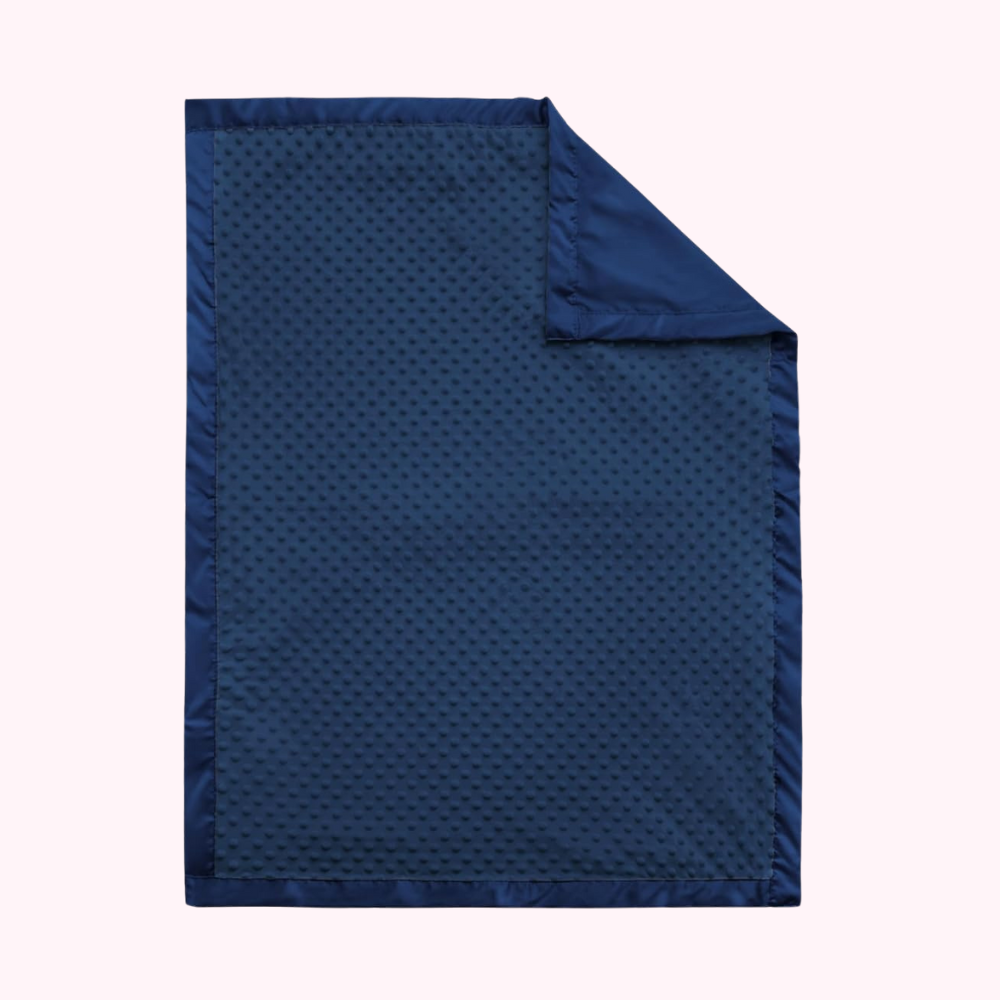 Navy Ultra Soft Minky Dot Baby Blanket with Silky Satin Trim