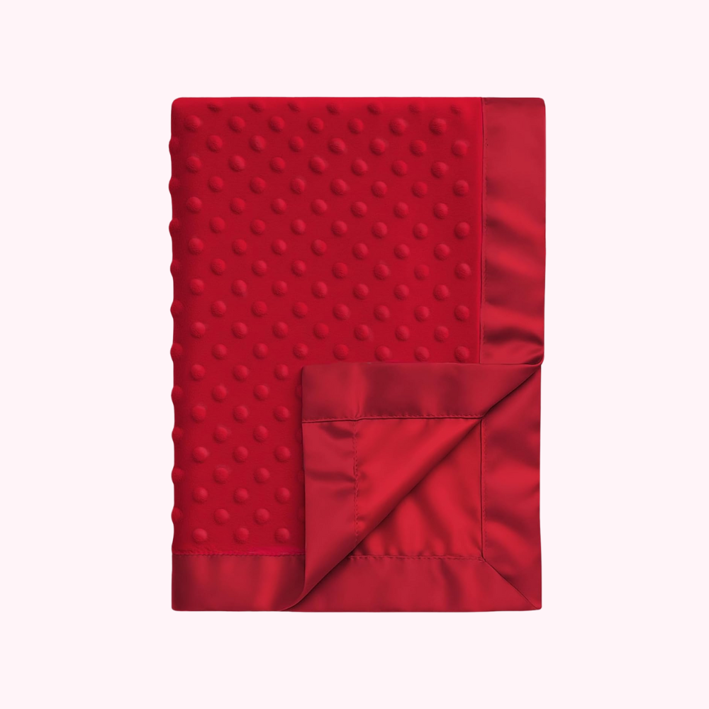 Red Ultra Soft Minky Dot Baby Blanket with Silky Satin Trim