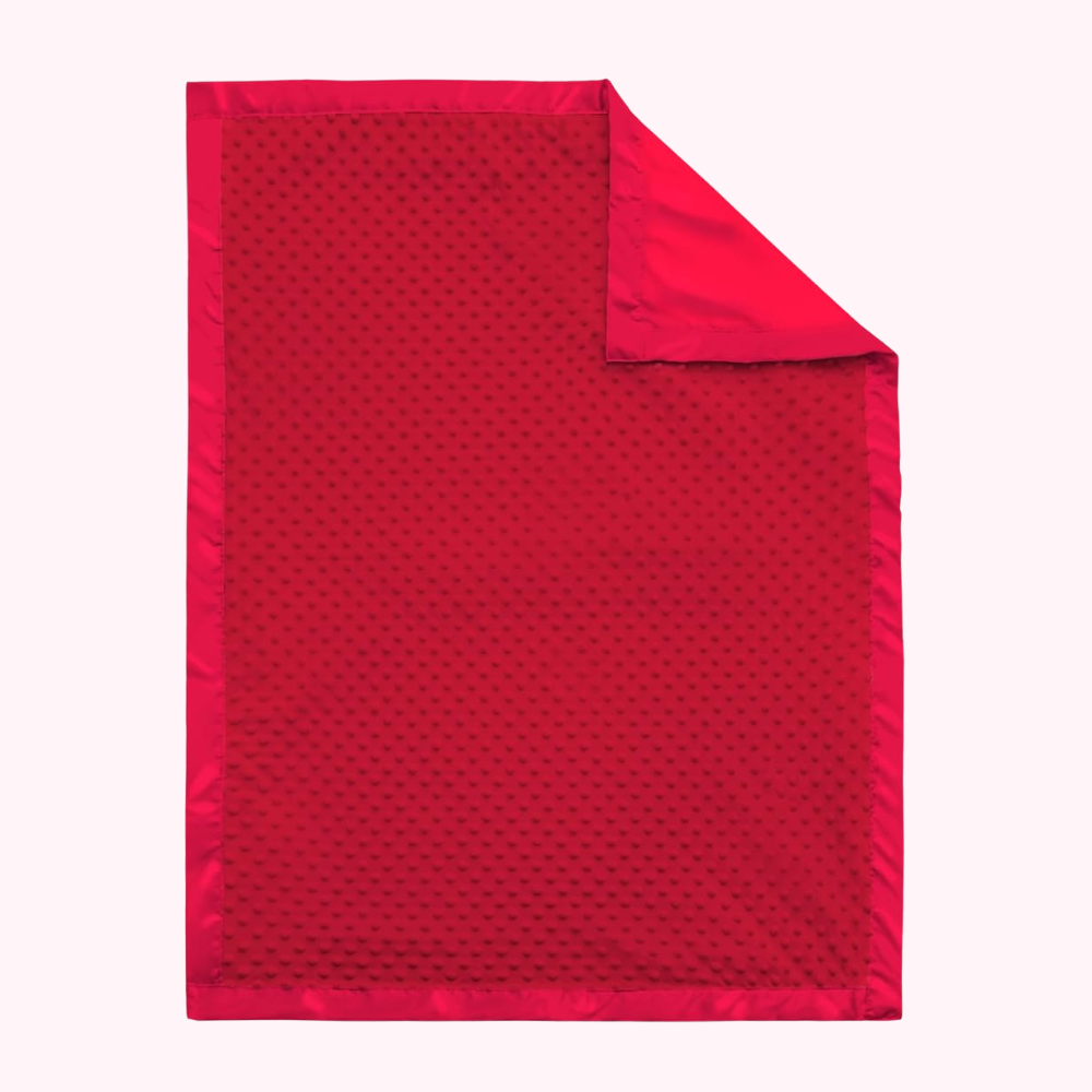 Red Ultra Soft Minky Dot Baby Blanket with Silky Satin Trim